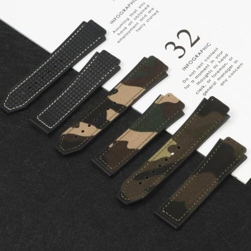 25*19mm camoflag camo Army green black carbon graphic leather watchband for Hublot strap for Fusion Logo on watch band tools