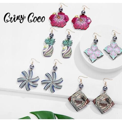 Cring Coco Hawaiian Geometric Drop Earrings for Women 2020 Pineapple New Bijoux Wholesale Female Accessories Acrylic Earring