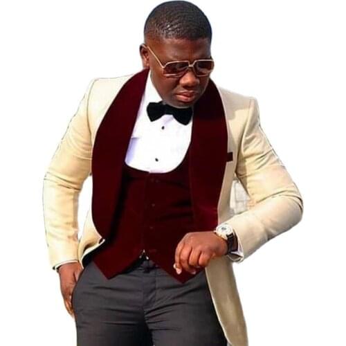 Champagne Shawl Groom Tuxedos Mens Evening Dress Toast Business Suits Coat Waistcoat Trousers Set(Jacket+Pants+Vest+Tie) W:122