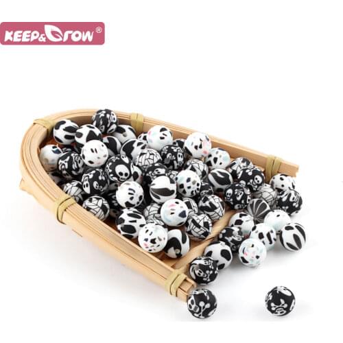 12mm Print Silicone Baby Beads Leopard Terrazzo DIY Infant Chew Nipple Holder Chain 50pcs Wholesale Baby Teething Teether Bead