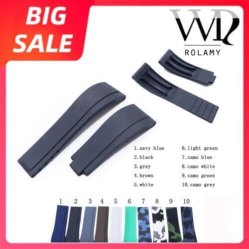 Rolamy 20mm Top Quality Blue Rubber Replacement Wrist Watch Band Strap Belt For Rolex Submariner Datejust GMT Submariner Daytona