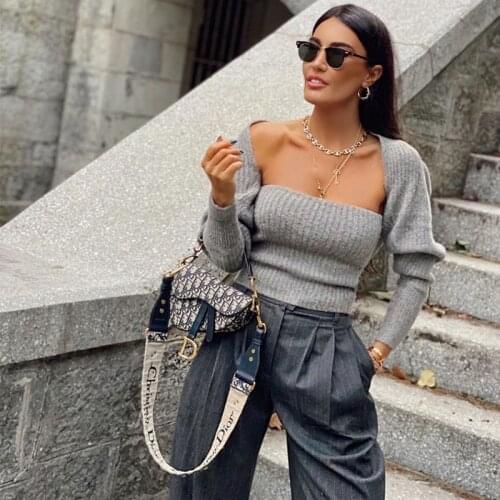Za 2020 Vintage Women Fashion High Street Arm Warmers Cropped Knitted Sweaters Vintage Long Sleeve Female Outwear Chic Mujer Top