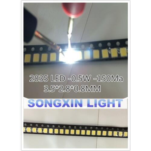 100PCS 2835 LED 0.5W White SMD/SMT PLCC-2 2835 White 150Ma 50-65lm 6000-6500K 2835 diodes High Power LED Ultra Bright SMD LED