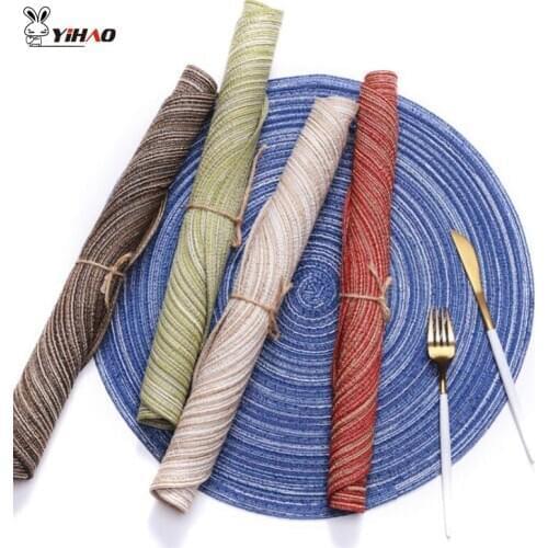 YIHAO 35cm Pads Round Cotton Placemat Insulation Western Food Mat Solid Color Non-slip Woven Table Mat Kitchen Tool