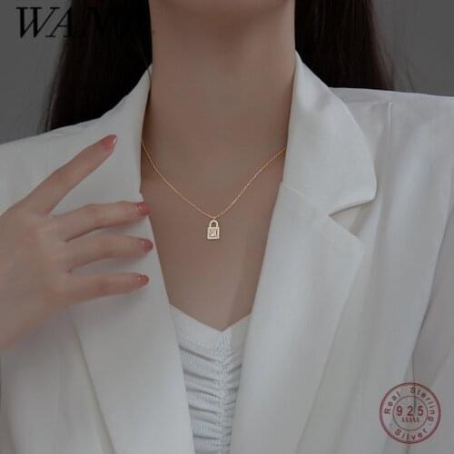 WANTME 925 Sterling Silver Small Lock Chain Pendant Necklace for Women Luxury Square Zircon Fine Wedding Friendship Jewelry Gift
