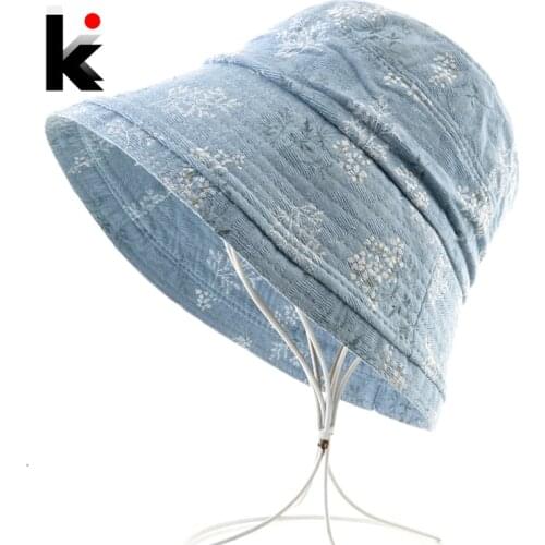 Ladies Sun Hat Fresh Style Beach Hat Girls Embroidery Fabric Floppy Cap Women Spring Summer Outdoor Sun Protection Sunbonnet