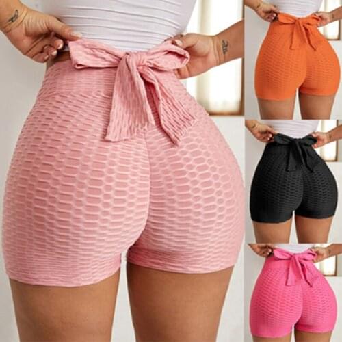 2021 Women Gym Jogging Yoga Shorts Back Bow Leggings Breathable Womens Yoga Short Sports Fitness Solid Color Thin Skinny Shorts