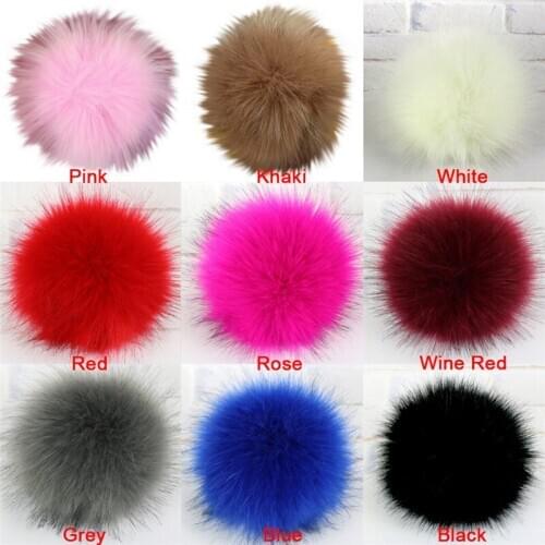 1Pc Fur Pompom Metal Buttons Jewelry Findings 10CM Faux Fox Fur Pom Pom with Press Button Fake Fur Hat Decoration