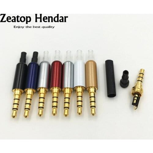 100Sets 3.5mm Audio 4Pole Stereo Male Jack with Tail Plug +Heat Shrink Tube for DIY Repair Headset Earphone Connector