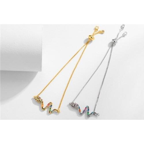 2020 New Fashion Colourful T shape CZ Stone Snake Charm Bracelet For Women Girl Unique Design Lovely Animal Shape Lucky Jewelry