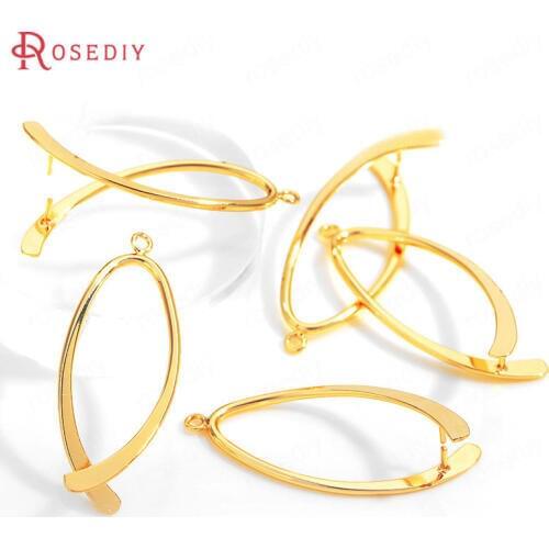 35824)6PCS 14x38MM 24K Gold Color Brass Oval Earring Connector Charms High Quality Diy Jewelry Findings Accessories