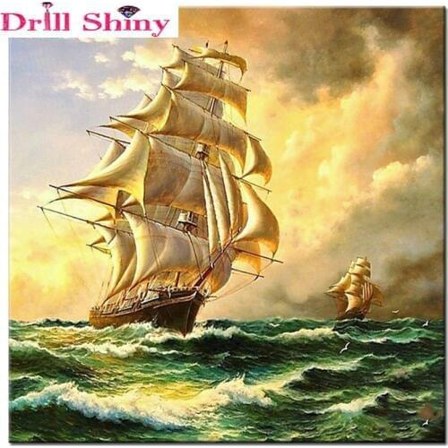 3D Diamond Embroidery scenery full square Rhinestone picture Pasted diy diamond painting Cross Stitch sailboat stickers Handmade