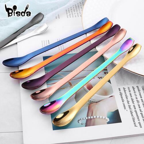 4 pcs/lot Hot Sale Stainless Steel Stirring Spoon With 4 Color Tea/ Ice Cream/ Bar Drink Cocktail Mixing Spoon Colher