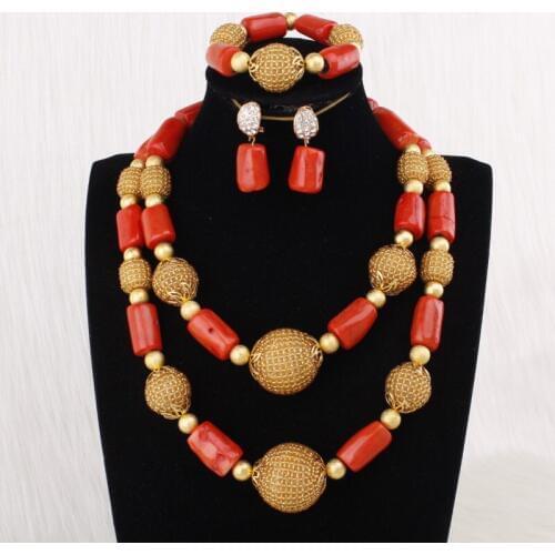 4ujewelry Dubai Jewelry Wedding Sets Antique Crystal Balls Nature Coral Jewellery Set 2 Layers Traditional Edo Bridal Jewelry