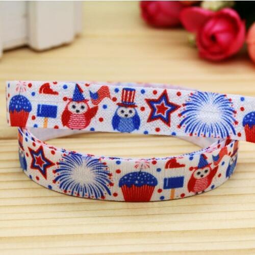 5/8'' Free shipping Fold Elastic FOE 4th of july owl printed headband headwear hairband diy decoration wholesale OEM P5450