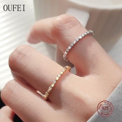 925 Sterling Silver Star Rings Fashion Crystal Simple Rings For Women Five-Pointed Star Zircon Wedding Ring Jewelry Accessories