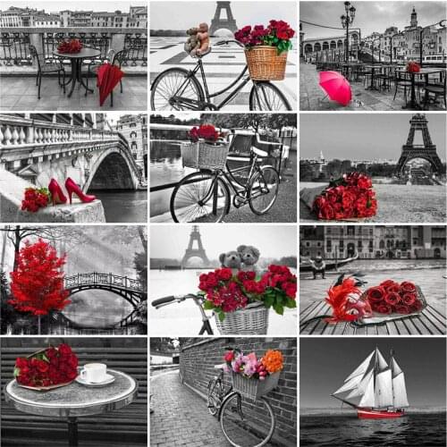 EverShine Diamond Embroidery Street Picture Rhinestone Diamond Painting Landsscape Cross Stitch Kit Black Red Handmad Hobby Gift