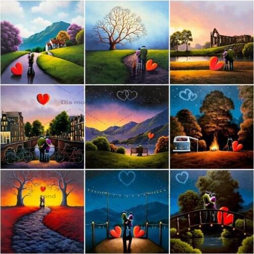 Diamond Embroidery Couple Sunset Heart Mosaic Full Drill Diamond Painting Couple Portrait Cross Stitch Needlework Home Decor