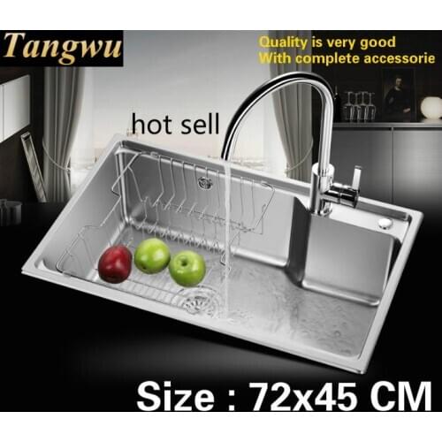 Free shipping Household standard individuality big kitchen single trough sink food grade 304 stainless steel hot sell 72x45 CM