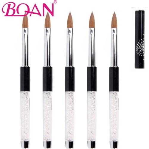 BQAN 10pcs #2#4#8#10#12 Crystal Rhinestone Handle Black Pure Kolinsky Acrylic Brush Sable Nail Brushes For Professional