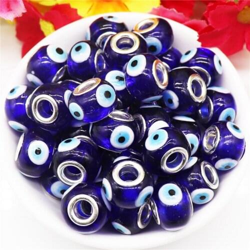 10Pcs Blue Evil Eye Lampwork Glass Spacer Beads Murano Charms Fit European Women Pandora Bracelet Pendant Necklace DIY Jewelry