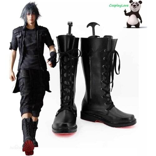 Final Fantasy XV Noct Noctis Lucis Caelum Black Cosplay Shoes Long Boots Leather Custom Made CosplayLove For Halloween Christmas