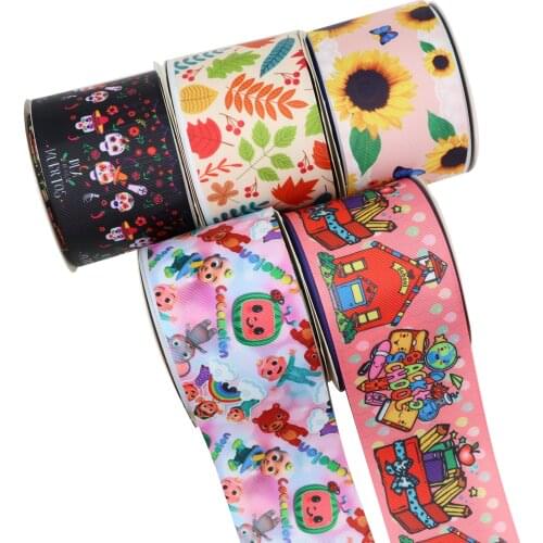Flower Mexico Style Halloween School Cartoon Printed Grosgrain Ribbon Party Decoration 10 Yard DIY Bow Bag Material Handmade