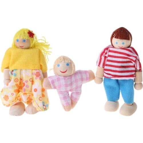 Wooden Furniture Miniature Set Doll Toys House Family Person Figures Pretend Play Dollhouse for Kids Child C5AA