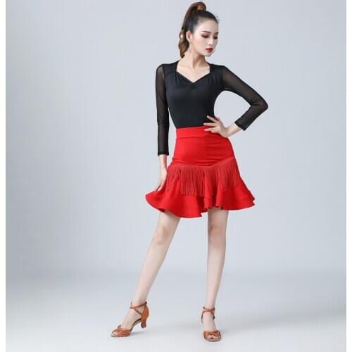 Adult Women Latin Top Long Sleeved T-shirt Girls Stage Competition Dancewear Sexy Latin Ballroom Samba Dancing Practice Costumes