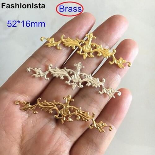 30 PCs - Long Flower Branch Brass Stamping 52*16mm Ornate Victorian Brass Flower Filigree Stampings Findings