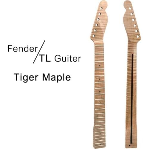 Tiger Flame Maple Wood Guitar Neck 21 Frets 25.5 Inch Clear Coat Glossy Pear Dot Inlay
