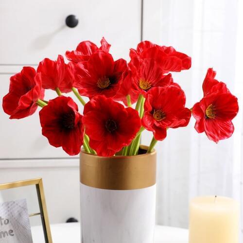 1 Bunch/10pcs Artificial Poppies Mini Real Touch Red Poppies Flower Wedding Decoration Simulation Poppies for Home Garden