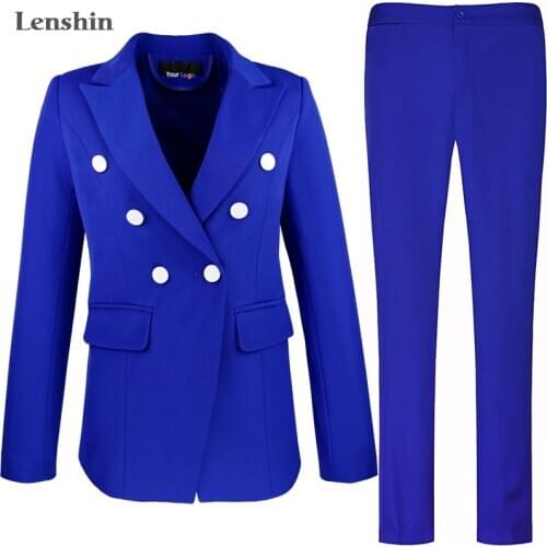 Lenshin Smooth High-Quality Two-piece Suit Double-breasted Formal Pant Suit Office Lady Uniform Design Women Jacket and Trouser