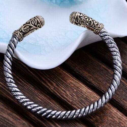 MetJakt Gods Eye Bangles & Vintage Thai Silver Bracelets Solid 925 Sterling Silver Open Bangles for Unisex Punk Jewelry