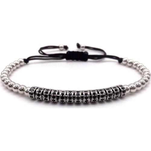 Fashion Long Tube Men Bracelet Adjustable 4mm Metal Braided Macrame Bead Bracelet For Men Women Jewelry Gift