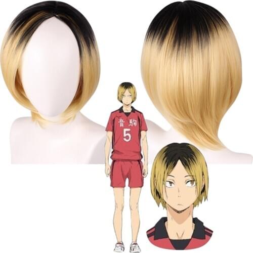 Morematch High Quality Anime Haikyuu!! Kenma Kozume Cosplay Wig short yellow Costume Play Wigs Halloween Costumes Hair