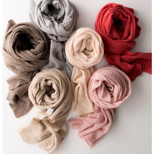 Natural 100% cashmere scarf Women shawl Hollow cable pure female knitting long fashion solid Soft Warm shawl scarf