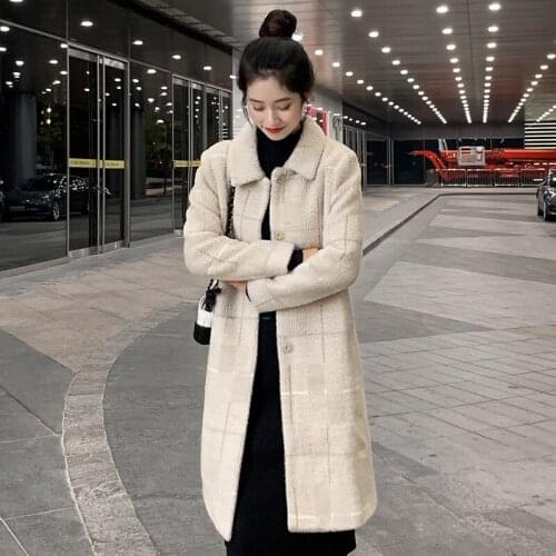 Imitation mink velvet thick plaid woolen coat womens early spring 2021 new mink velvet over-the-knee mid-length