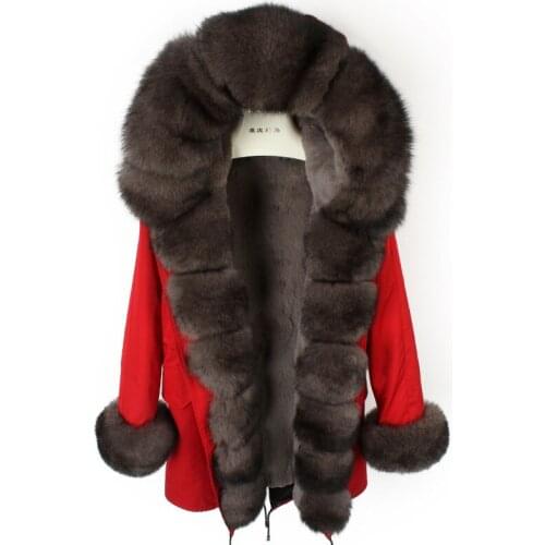 Real Fur Parkas For Women Winter 2020 New Outwear With Natural Fox Fur Collar Black Fur Jacket 90CM Long Coats Plus Size