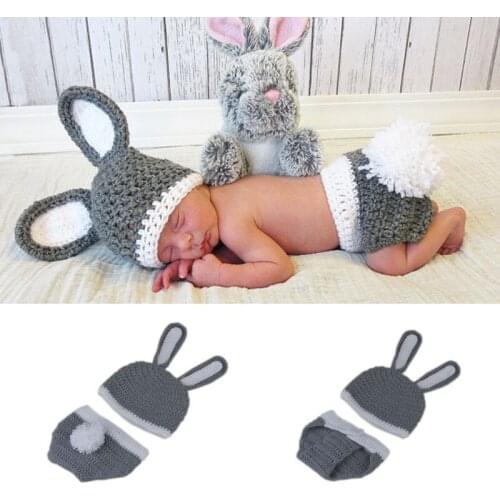 2021 Easter Boy Girl Rabbit Costume 2pcs Set Girl Clothes Newborn Photography Props Crochet Baby Easter Photoshoot Baby Outfit