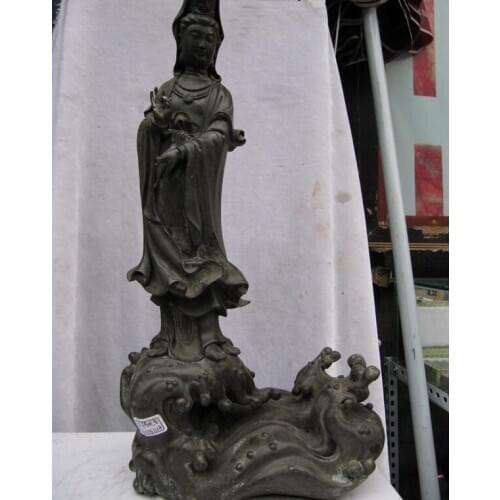 Song voge gem S1623 China Pure Copper bronze Huang Yang Kwan-yin Guan yin Bodhisattva Buddha Statue