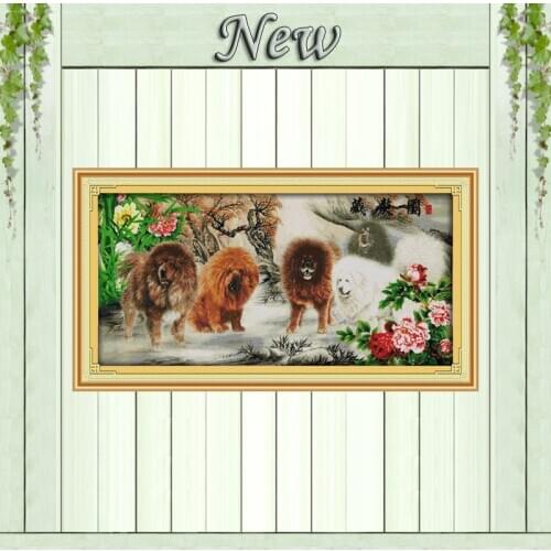 Peony Tibetan Mastiff home decor diy painting counted print on canvas DMC 11CT 14CT Cross Stitch kits embroidery needlework Sets