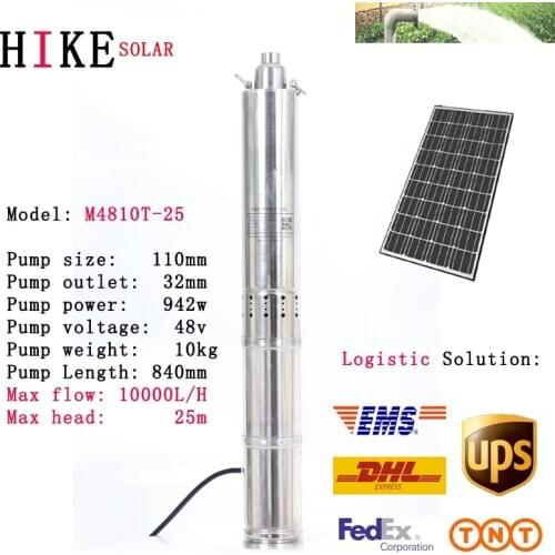 Hike solar equipment 48V Centrifugal impeller pump of DC 4 Inch Borehole Submersible Deep Well Solar Pump Model: M4810T-25