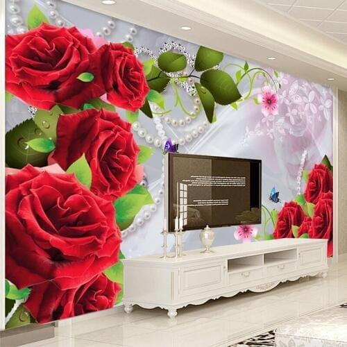 Custom Photo 3D Waterproof Silk Cloth Red Rose Flowers TV Background Wall Painting Living Room Bedroom Decor Mural Wallpaper