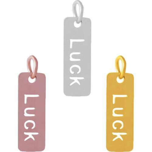 Stainless Steel Rectangular LUCK Letter Pendant Delicate Rose Gold Charms For DIY Women Lucky Necklace Jewelry Accessories