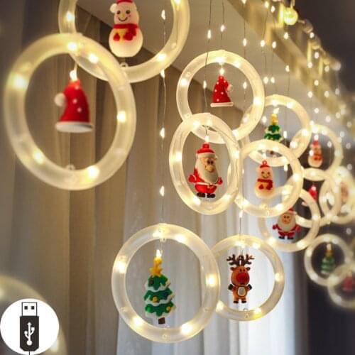 Christmas LED String Lights, Christmas Window Lights Novelty Xmas Hanging Lights with USB Merry Christmas Curtain String Lights