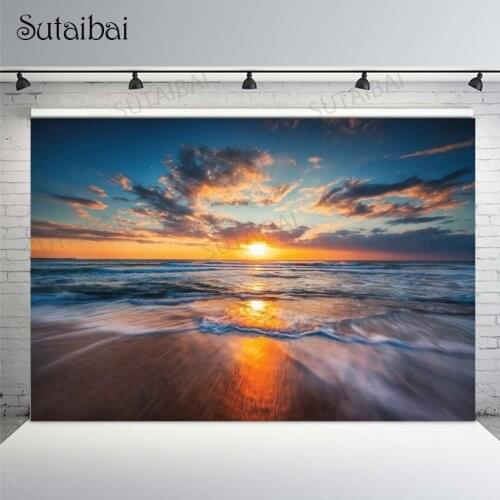 Tropical Photo Backdrop Resort Holiday Beautiful View Aurora Cloudy Coast Sea Scenic Backgrounds for Photography Summer Props