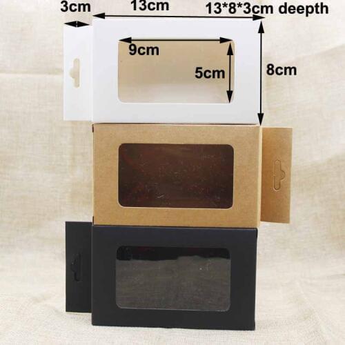 Feiluancustom black/kraft/white paper hanger window box gift box package for favors/mobile phone case/underwear display 10pcs