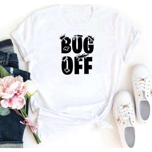 Bog Off Women T-shirt Red Black Letter Pattern Tshirt Women White Round Neck Tee Shirt Femme Casual Gothic Clothes Women T Shirt