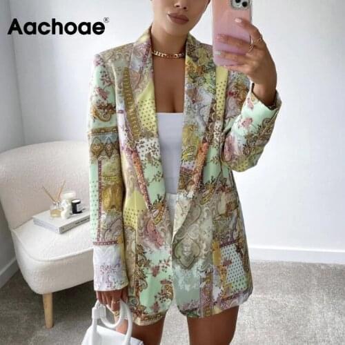 Aachoae Women Vintage Floral Printed Blazer Suits Notched Collar Long Sleeve Blazers Female Fashion Autumn Outerwear Tops
